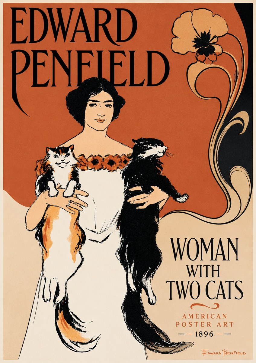 Edward Penfield Woman with Two Cats No6 - Plakat