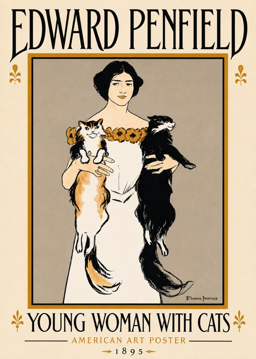 Edward Penfield Young Woman with Cats No6 - Plakat