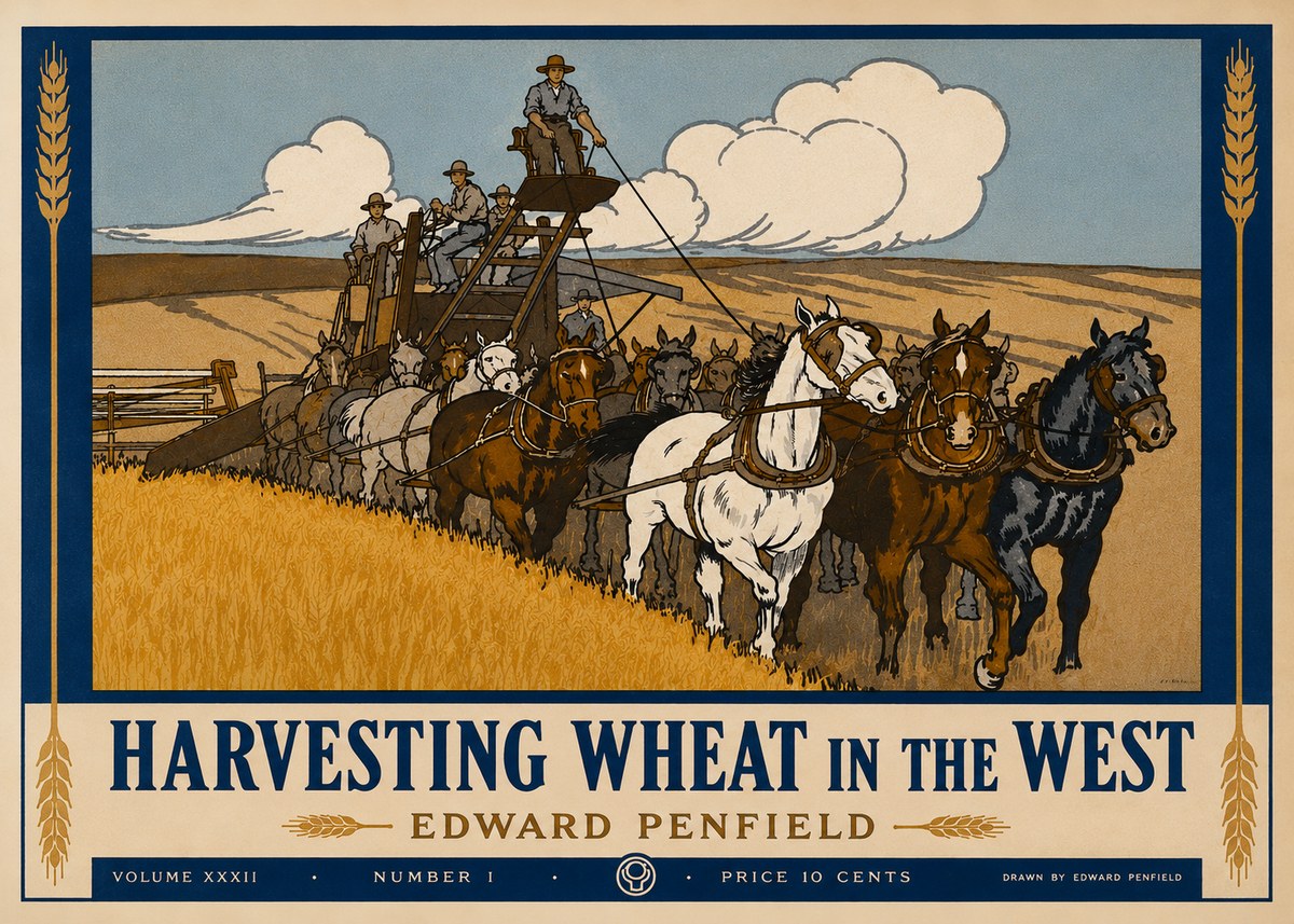 Edward Penfield Harvesting Wheat in the West No3 - Plakat