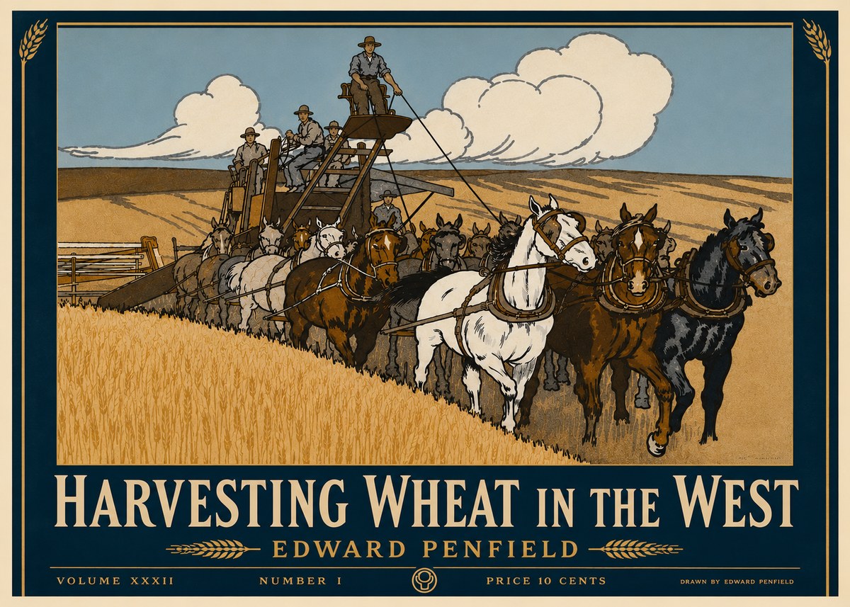 Edward Penfield Harvesting Wheat in the West No4 - Plakat