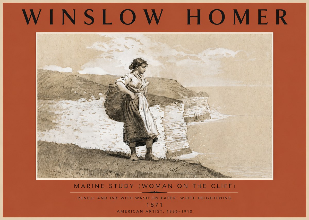 Winslow Homer Marine Study (Woman on the Cliff) No5 - Plakat
