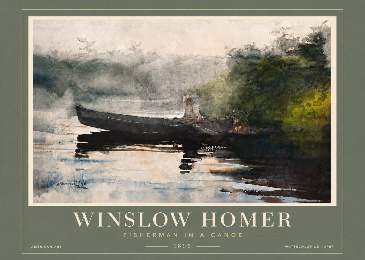 Winslow Homer Fisherman in a Canoe No6 - Plakat