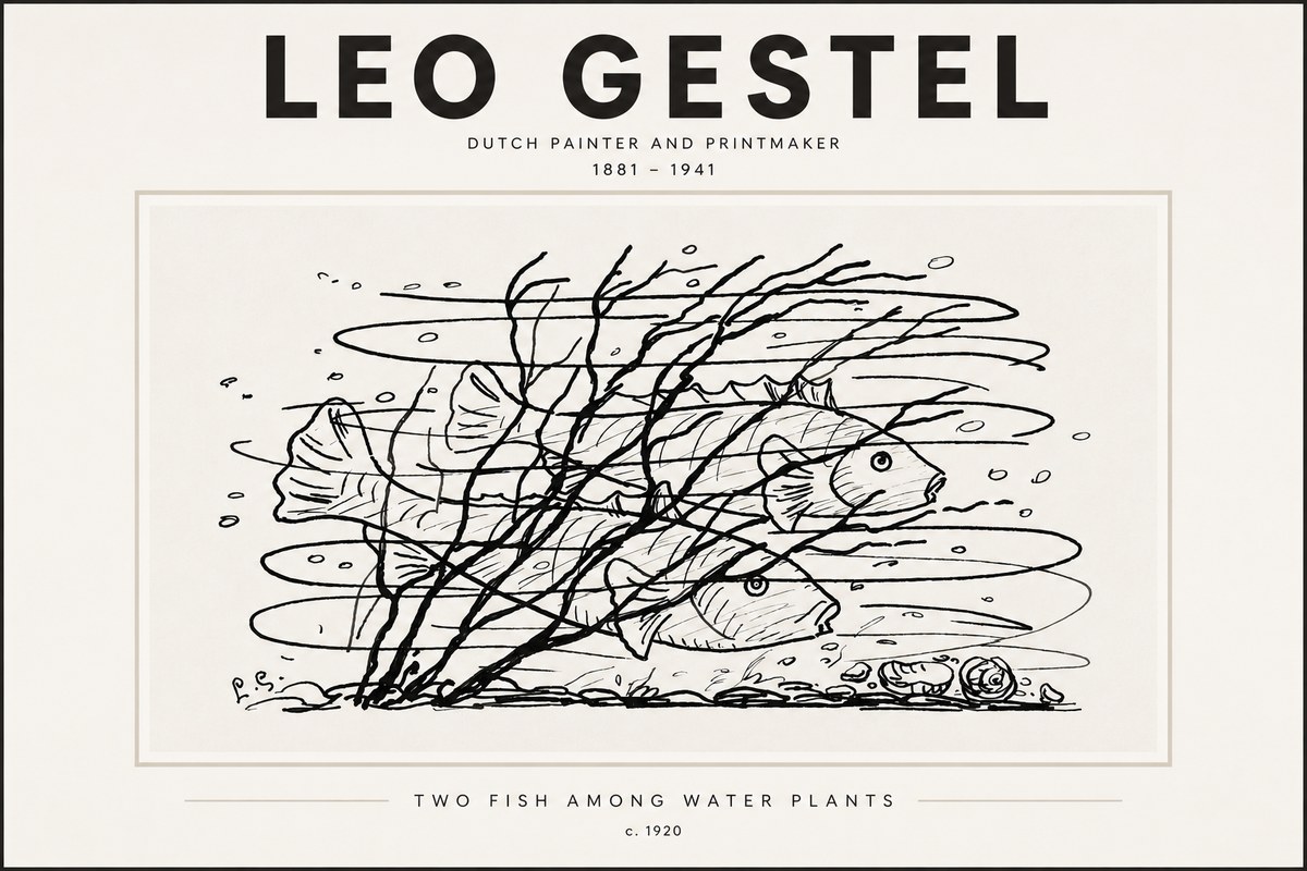 Leo Gestel Two Fish Among Water Plants No3 - Plakat