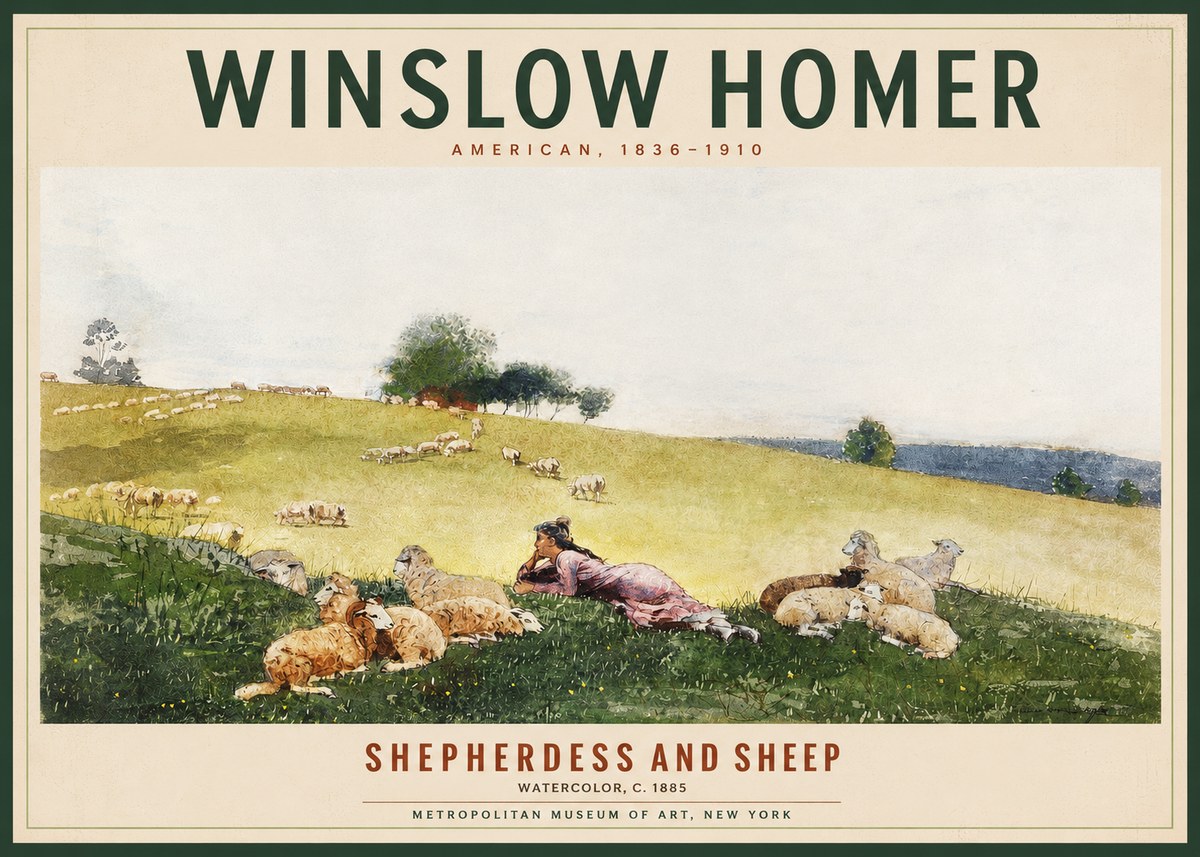 Winslow Homer Shepherdess and Sheep No2 - Plakat