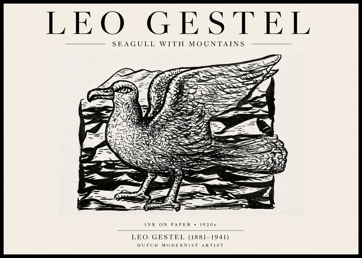 Leo Gestel Seagull with Mountains No6 - Plakat