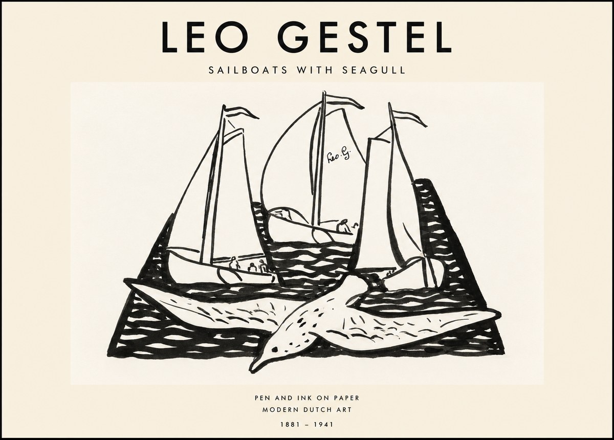 Leo Gestel Sailboats with Seagull No1 - Plakat
