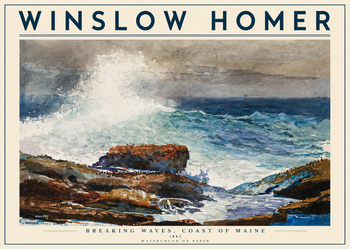 Winslow Homer Breaking Waves, Coast of Maine No3 - Plakat
