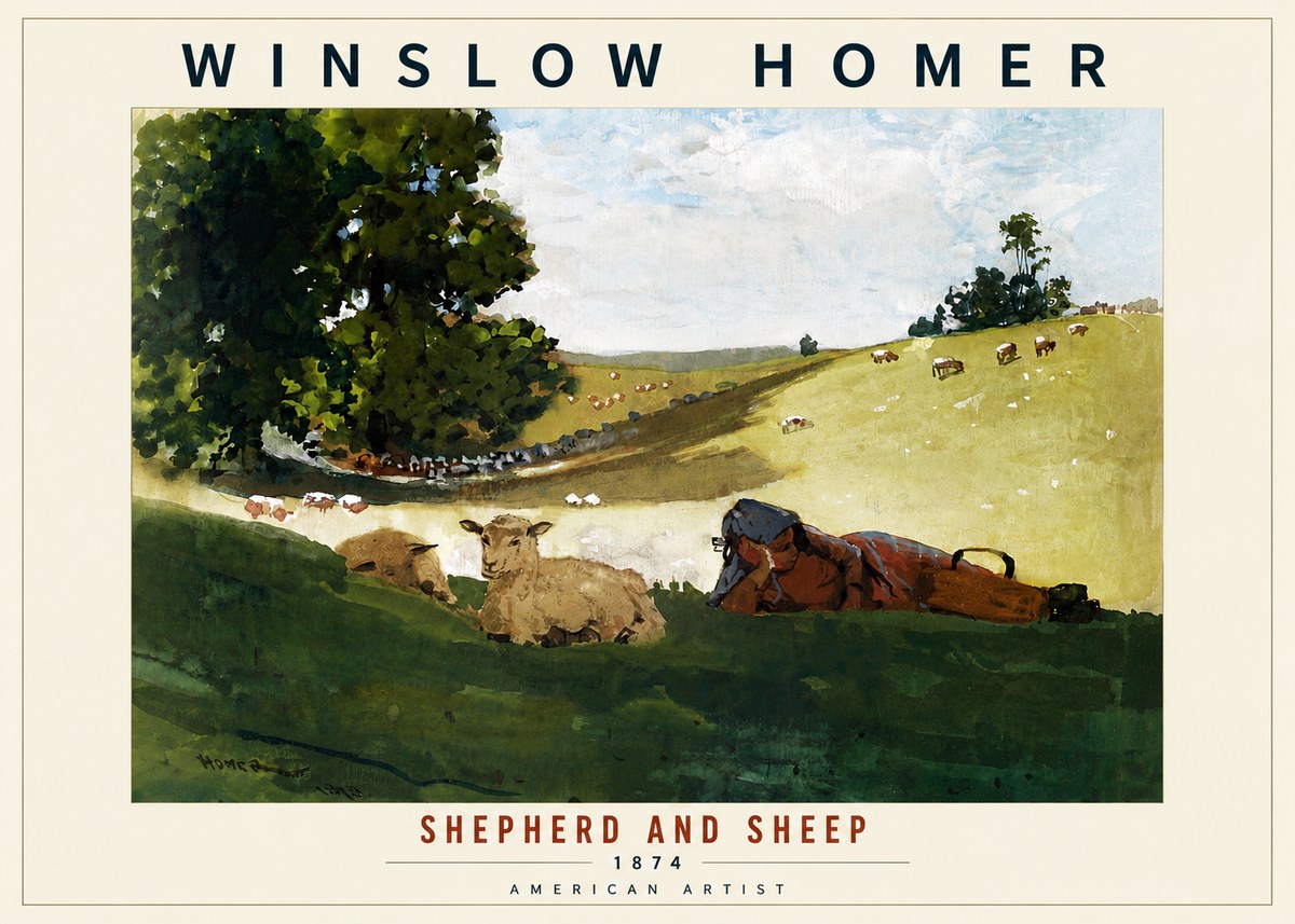 Winslow Homer Shepherd and Sheep No6 - Plakat