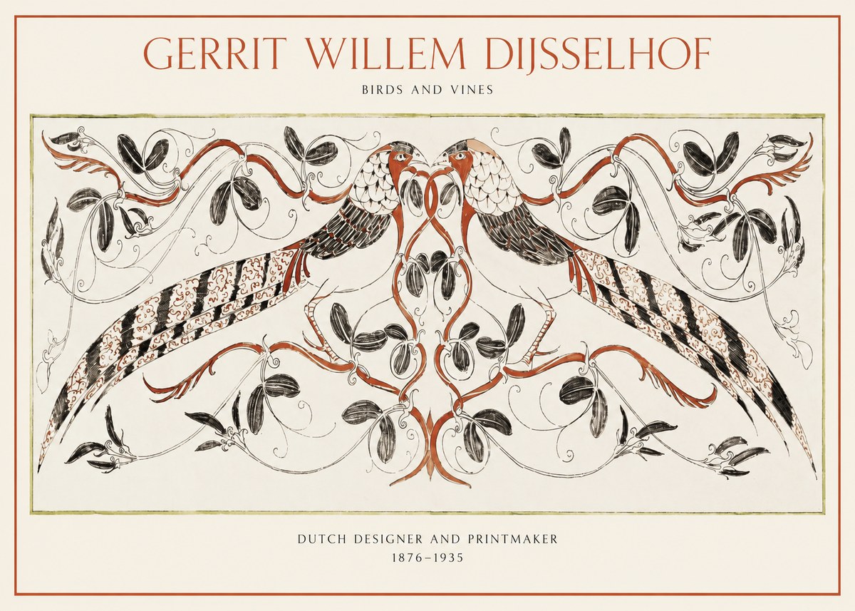Gerrit Willem Dijsselhof Ornamental Design with Birds and Foliage No2 - Plakat