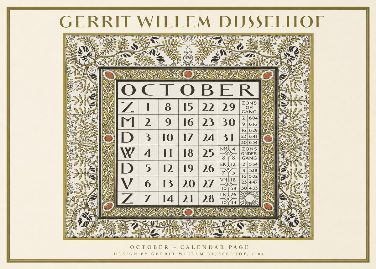Gerrit Willem Dijsselhof October - Calendar Page No1 - Plakat