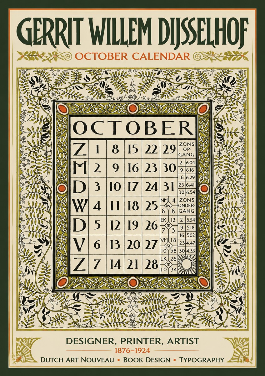 Gerrit Willem Dijsselhof October - Calendar Page No5 - Plakat