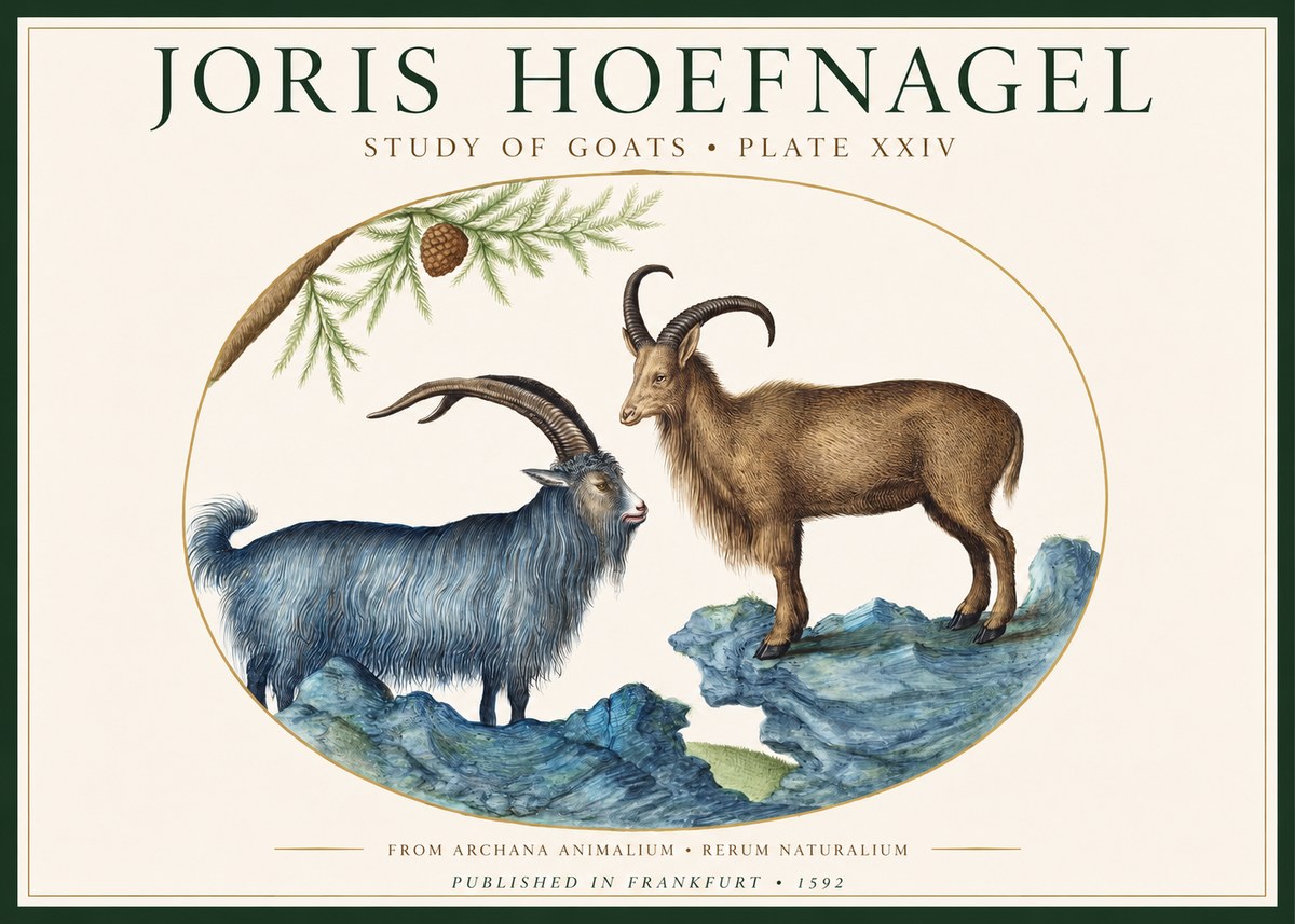 Joris Hoefnagel Two Mountain Goats from the Series Quadrupeds No2 - Plakat