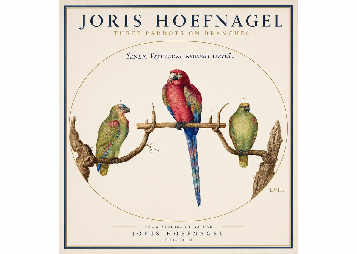 Joris Hoefnagel Three Parrots No3 - Plakat