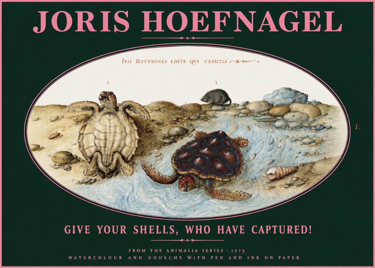 Joris Hoefnagel Two Turtles in a Stream No3 - Plakat