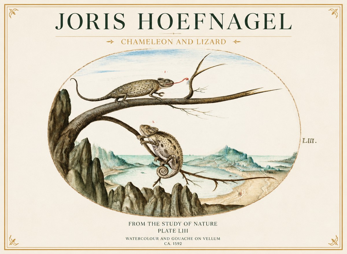 Joris Hoefnagel Chameleon and Lizard No1 - Plakat
