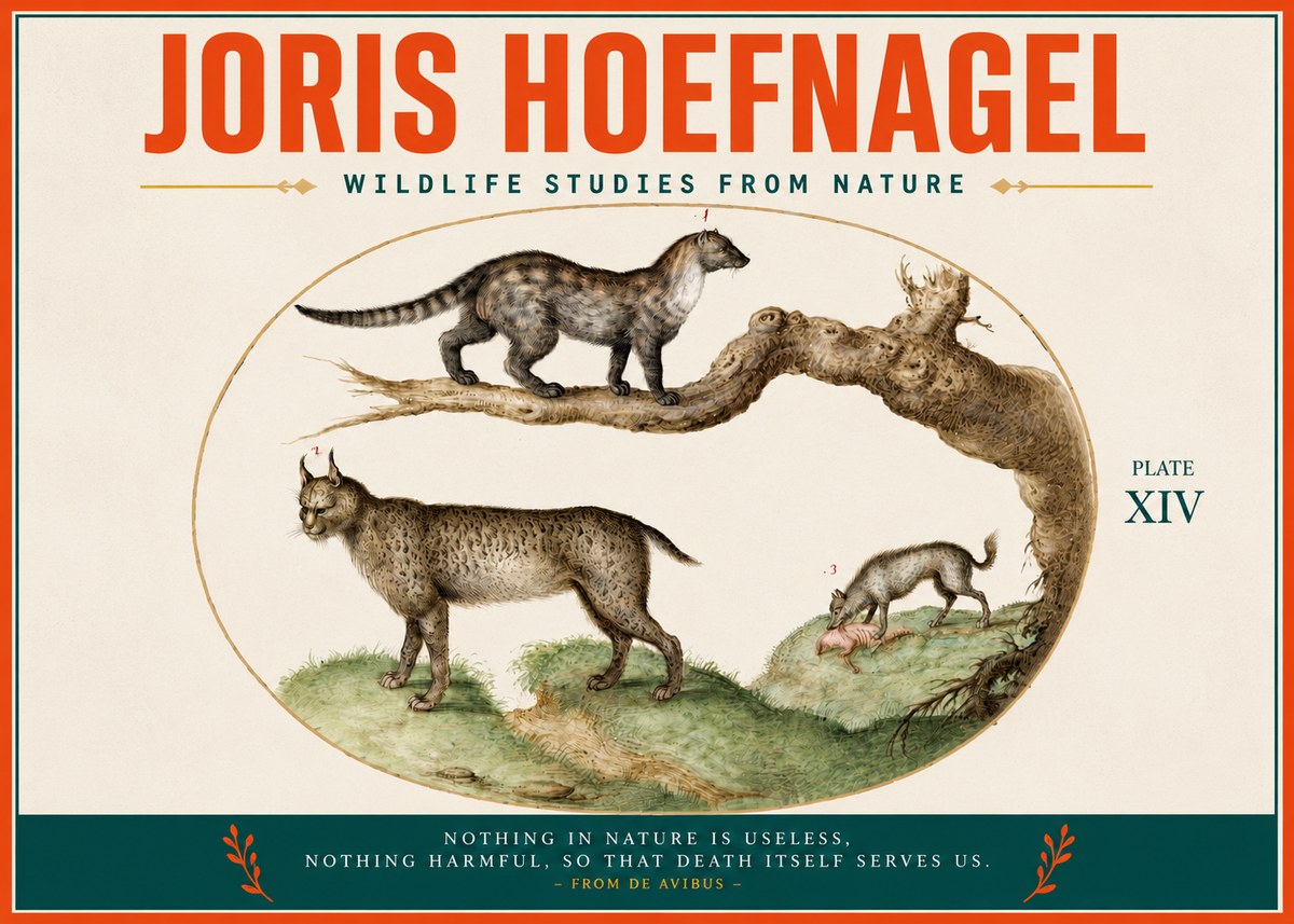 Joris Hoefnagel Wildlife Studies from Nature - Plate Xiv No3 - Plakat