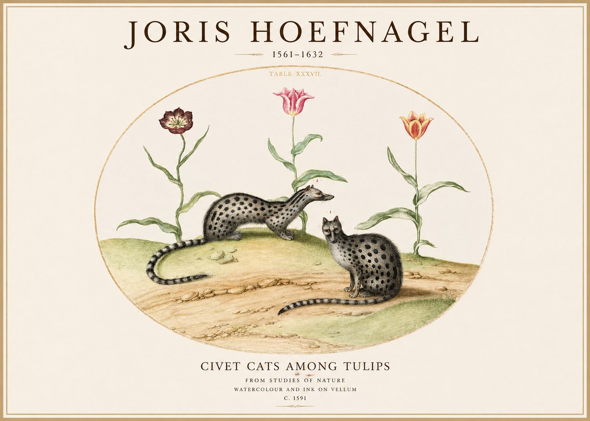 Joris Hoefnagel Civet Cats Among Tulips No1 - Plakat