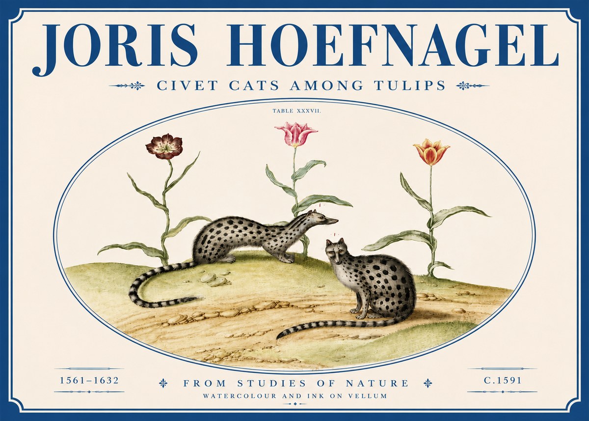 Joris Hoefnagel Civet Cats Among Tulips No6 - Plakat