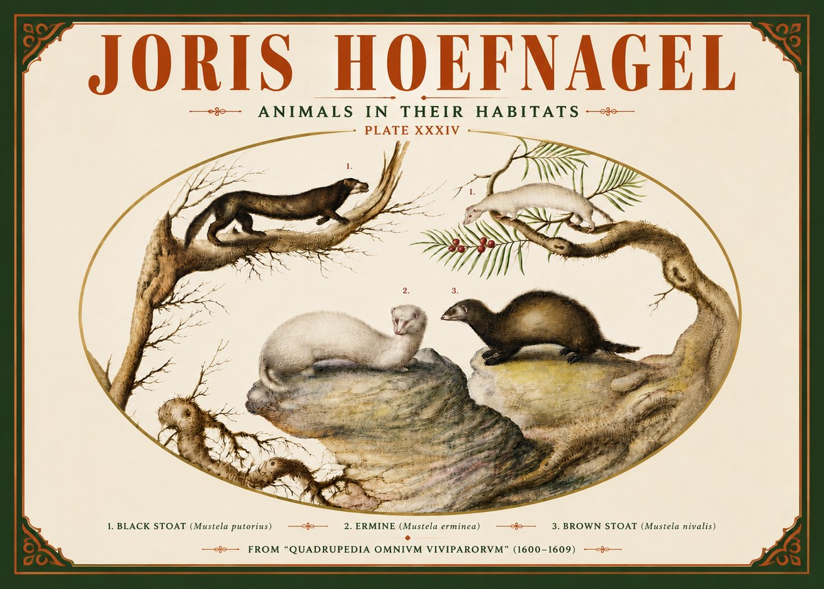 Joris Hoefnagel Animals in Their Habitats Plate Xxxiv No5 - Plakat