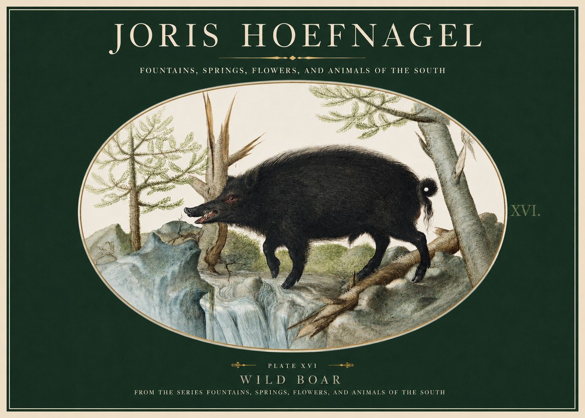 Joris Hoefnagel Fountains, Springs, Flowers, and Animals of the South - Plate Xvi No2 - Plakat