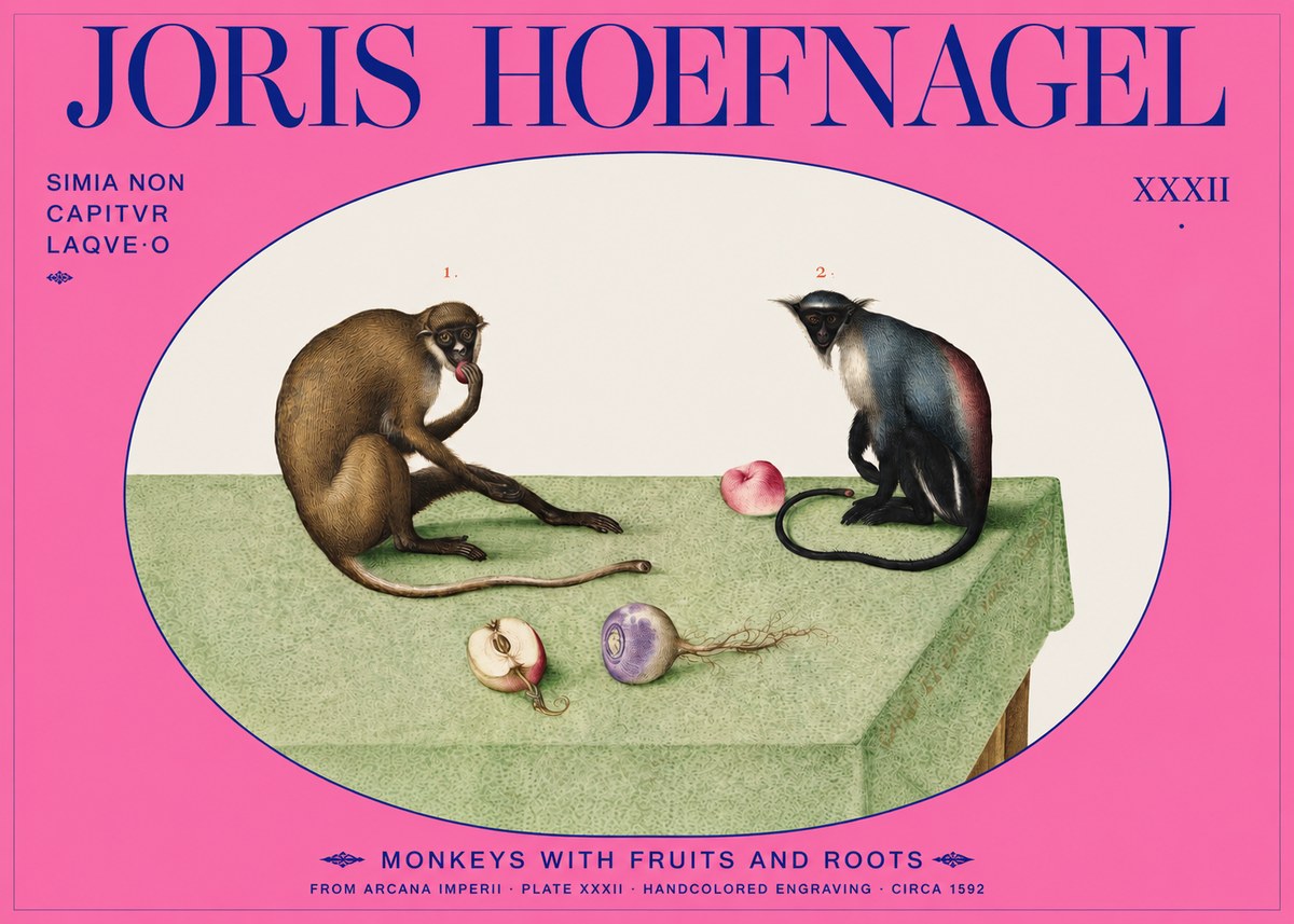 Joris Hoefnagel Monkeys with Fruits and Roots No2 - Plakat