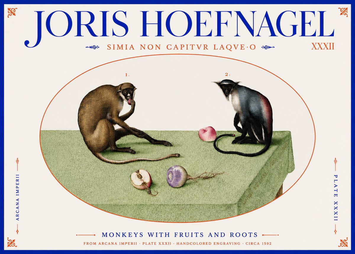 Joris Hoefnagel Monkeys with Fruits and Roots No4 - Plakat
