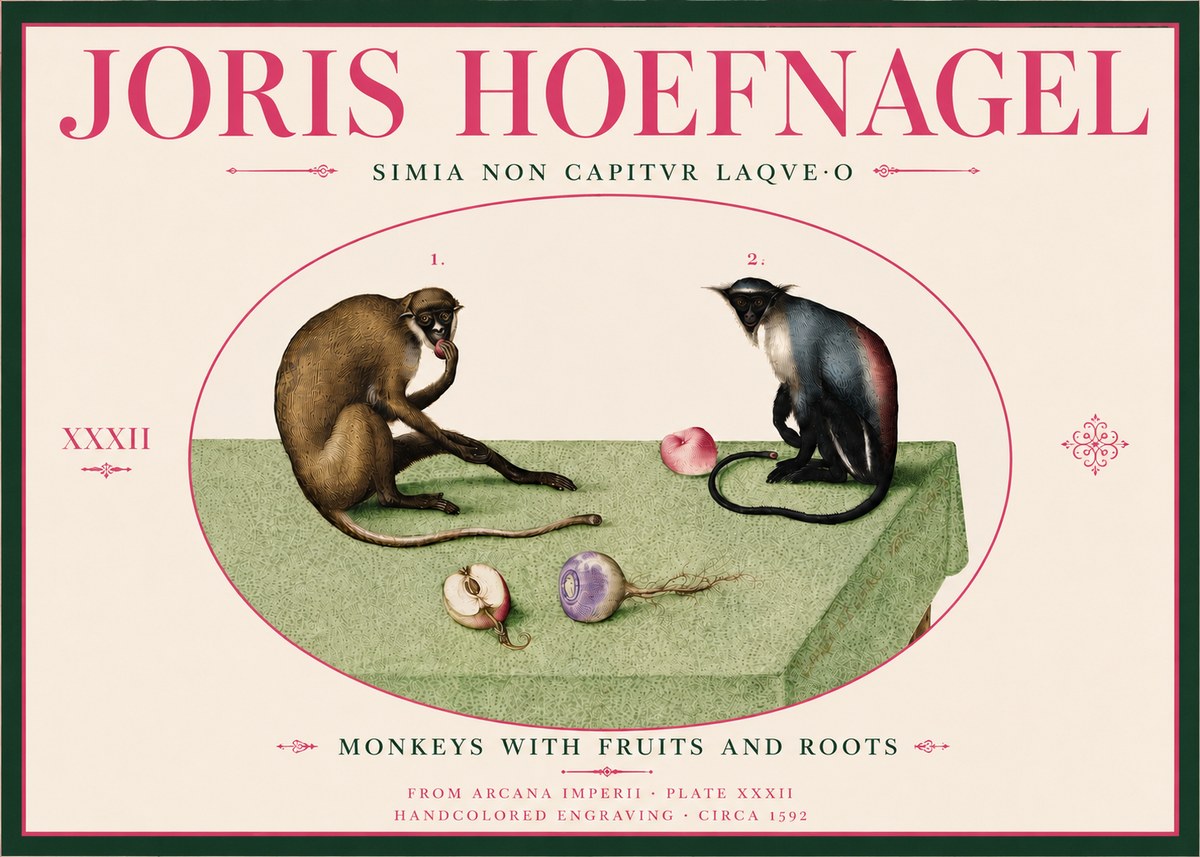 Joris Hoefnagel Monkeys with Fruits and Roots No6 - Plakat