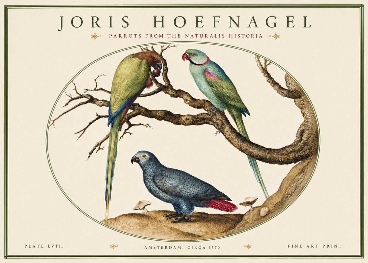 Joris Hoefnagel Parrots from the Naturalis Historia No4 - Plakat