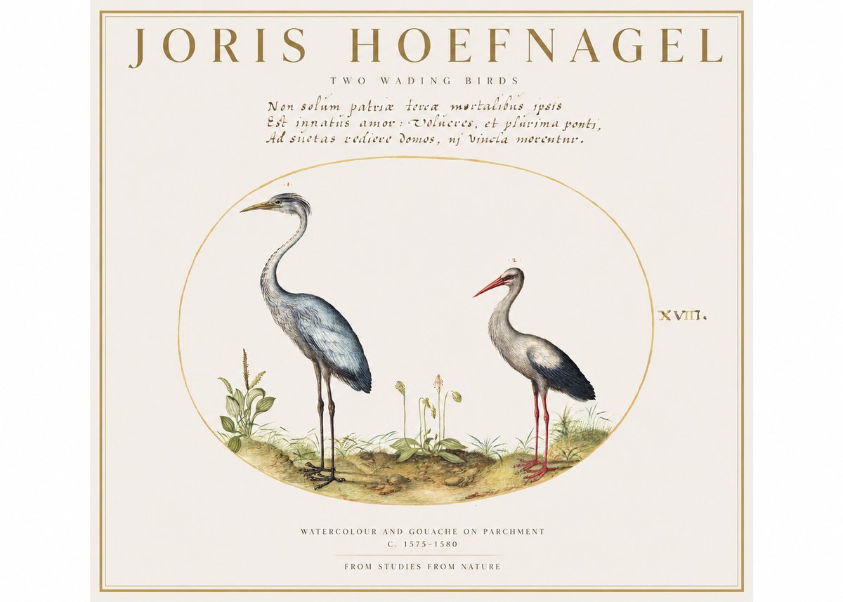 Joris Hoefnagel Study of Two Cranes No2 - Plakat