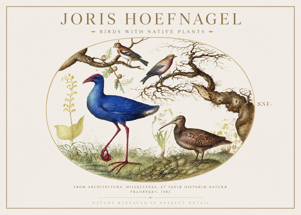 Joris Hoefnagel Birds with Native Plants No1 - Plakat