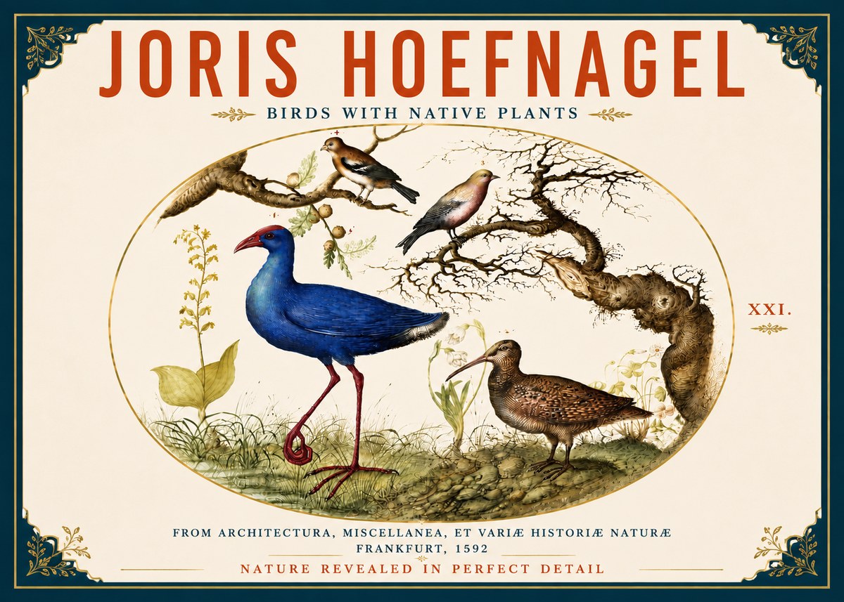 Joris Hoefnagel Birds with Native Plants No6 - Plakat