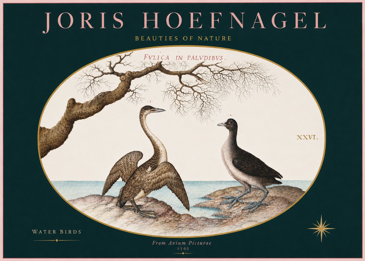 Joris Hoefnagel Cormorant and Coot No3 - Plakat
