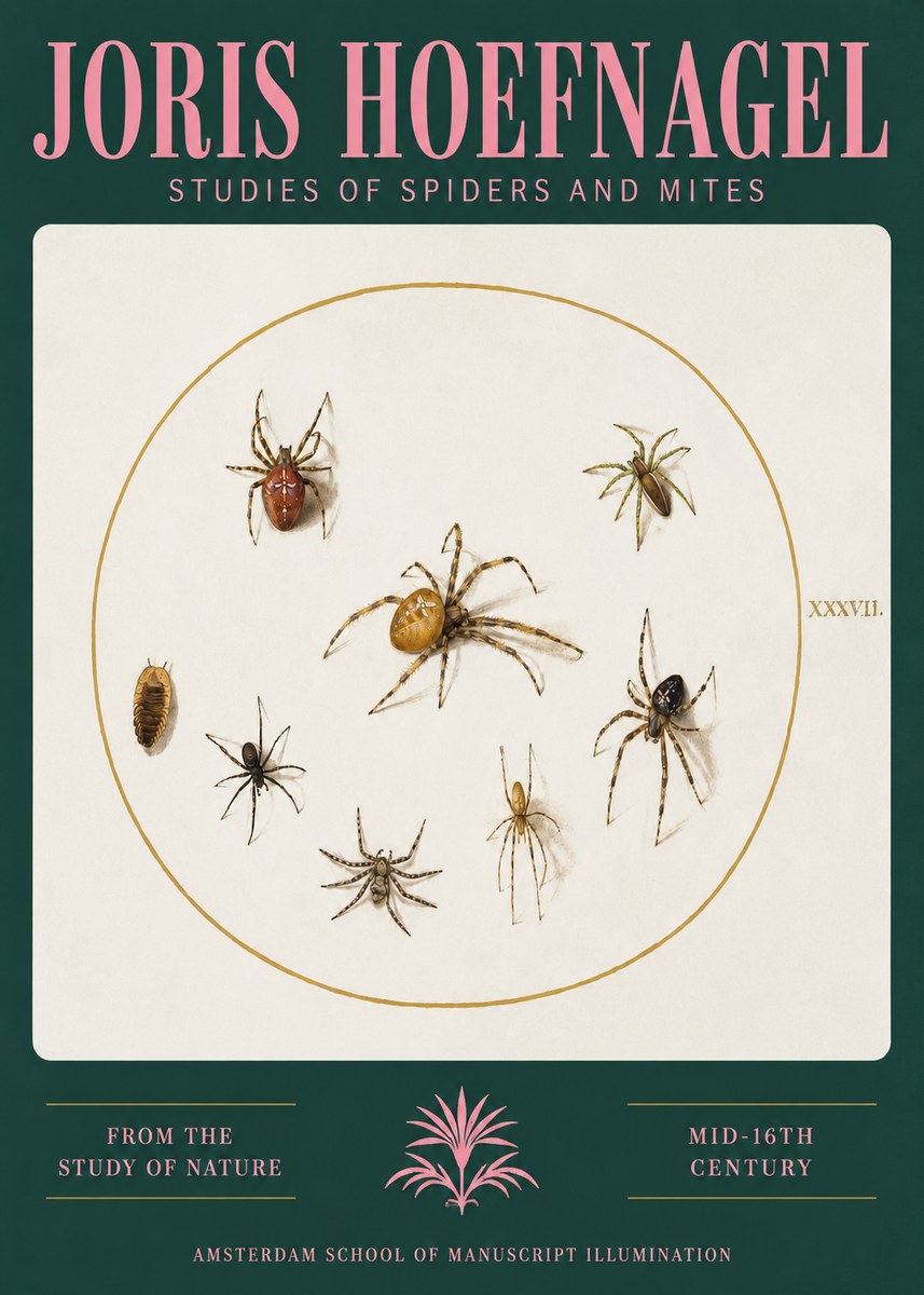Joris Hoefnagel Study of Spiders and Mites - Plate Xxxvii. No3 - Plakat