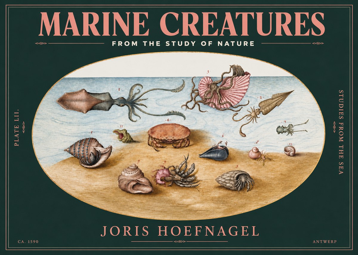 Joris Hoefnagel Marine Creatures - Plate Lii No3 - Plakat