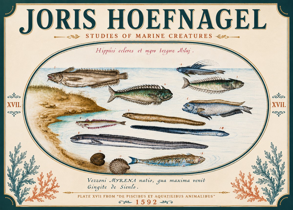 Joris Hoefnagel Plate Xvii from "De Piscibus Et Aquatilibus Animalibus" No6 - Plakat