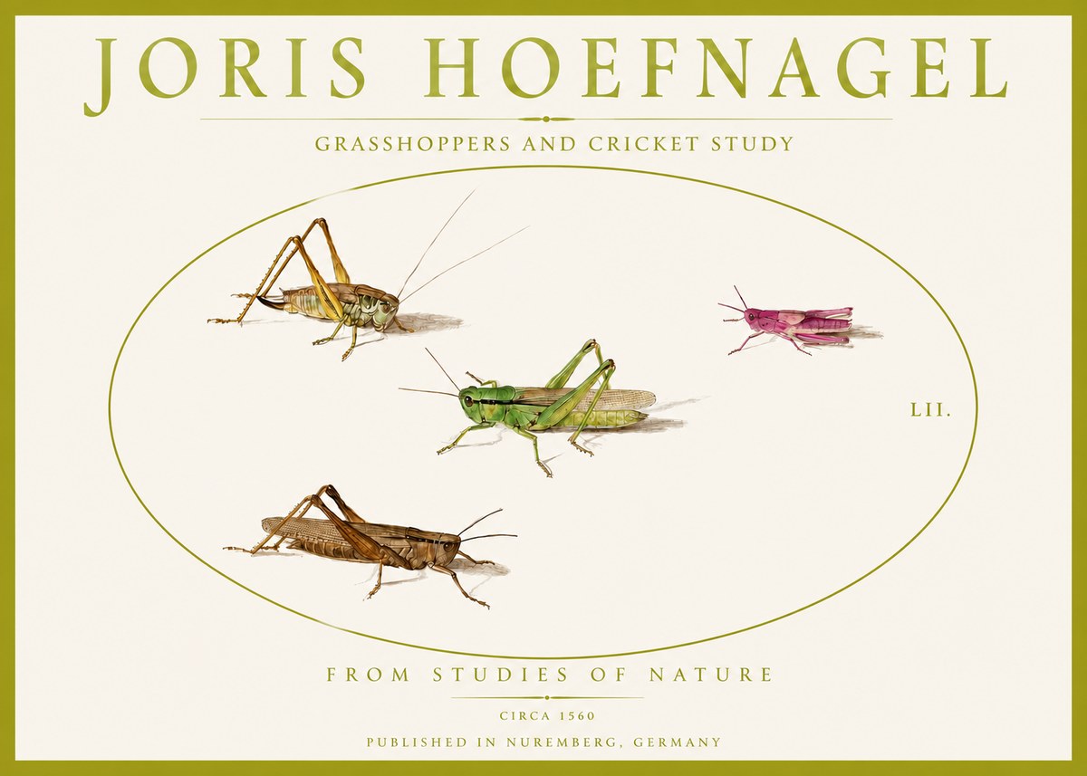Joris Hoefnagel Three Grasshoppers and a Locust No5 - Plakat