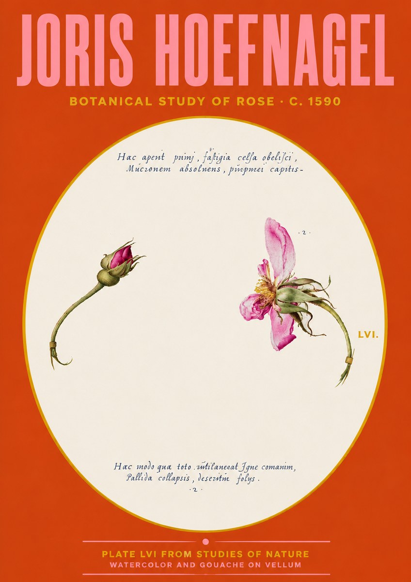 Joris Hoefnagel Botanical Study of Rose No4 - Plakat