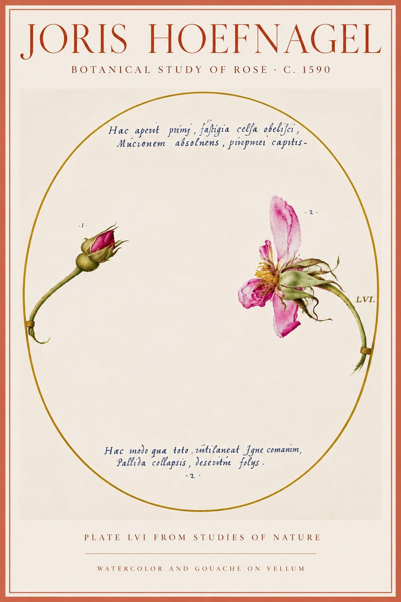 Joris Hoefnagel Botanical Study of Rose No5 - Plakat