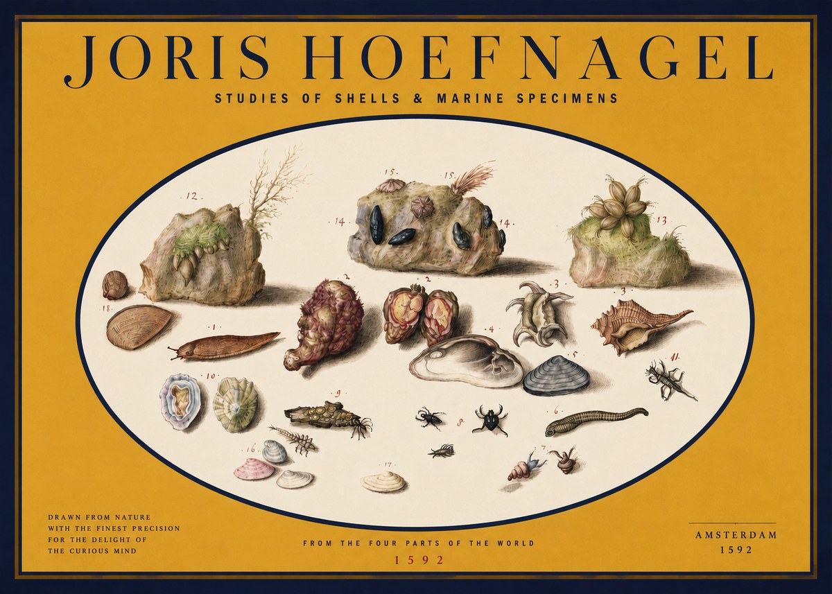 Joris Hoefnagel Studies of Shells & Marine Specimens No2 - Plakat