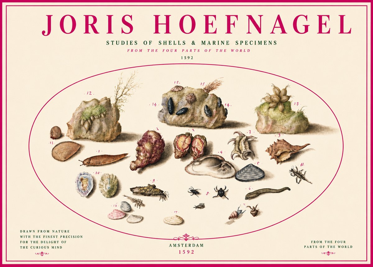 Joris Hoefnagel Studies of Shells & Marine Specimens No3 - Plakat