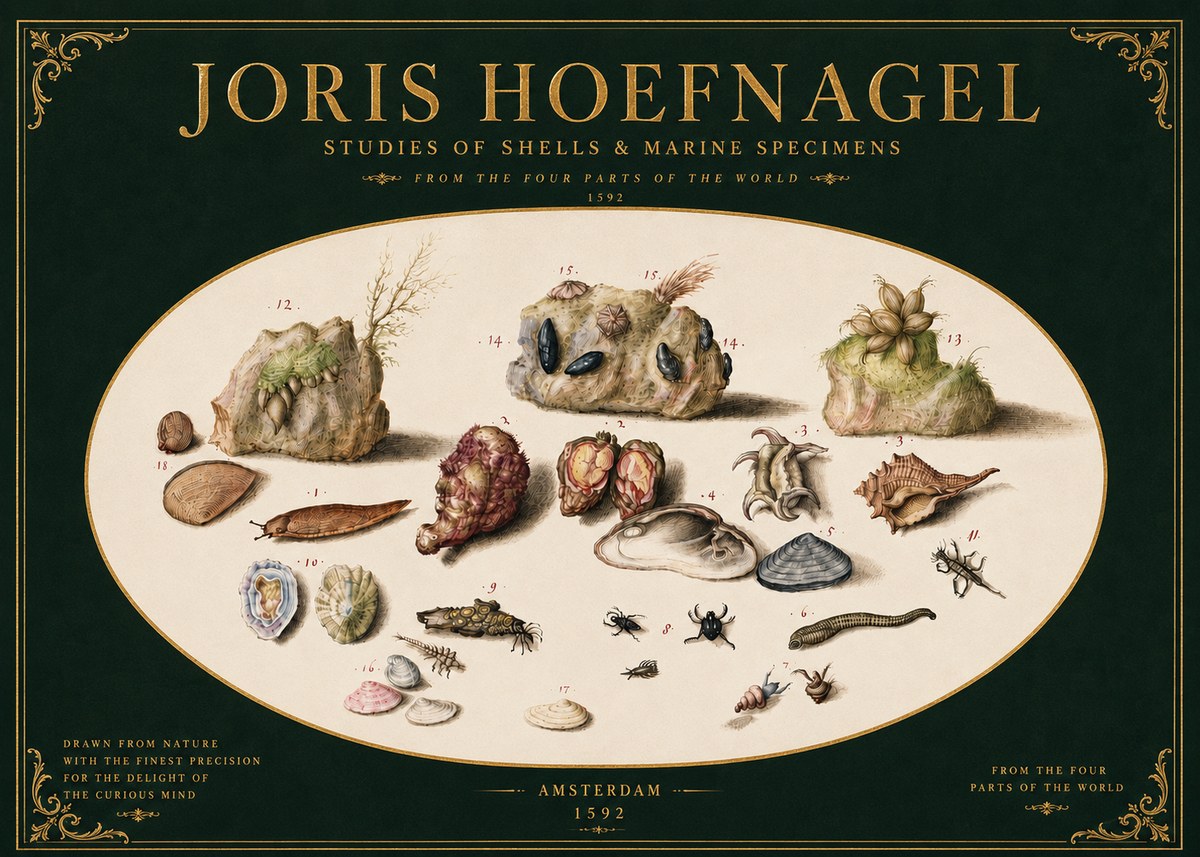 Joris Hoefnagel Studies of Shells & Marine Specimens No4 - Plakat