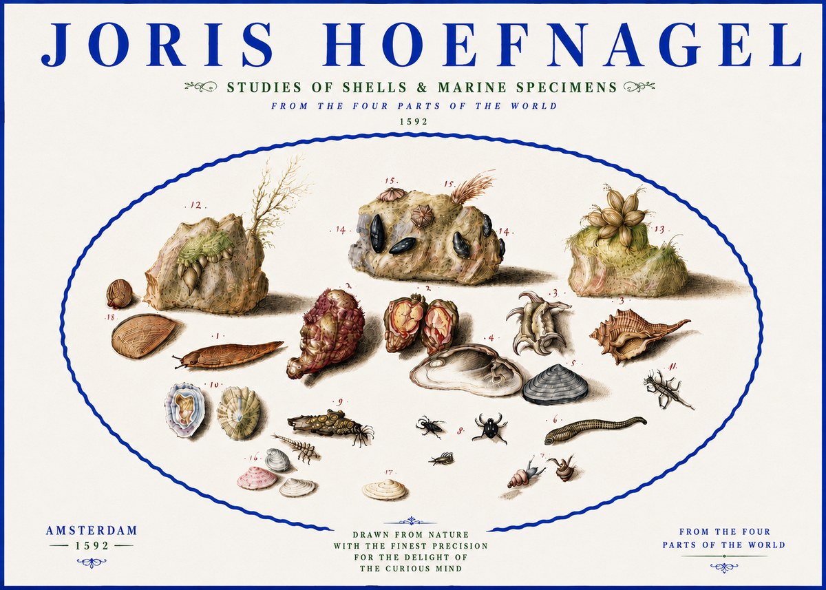 Joris Hoefnagel Studies of Shells & Marine Specimens No5 - Plakat