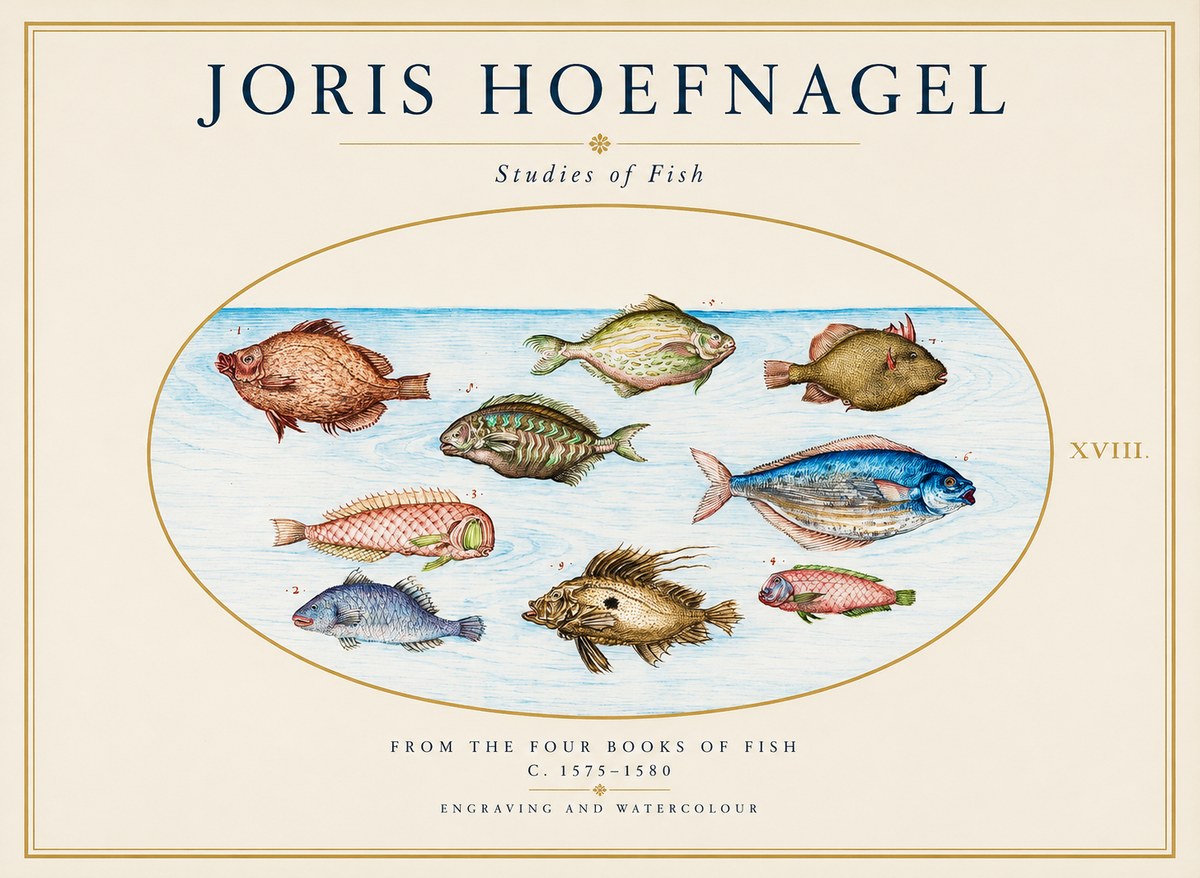 Joris Hoefnagel Studies of Fish I No1 - Plakat