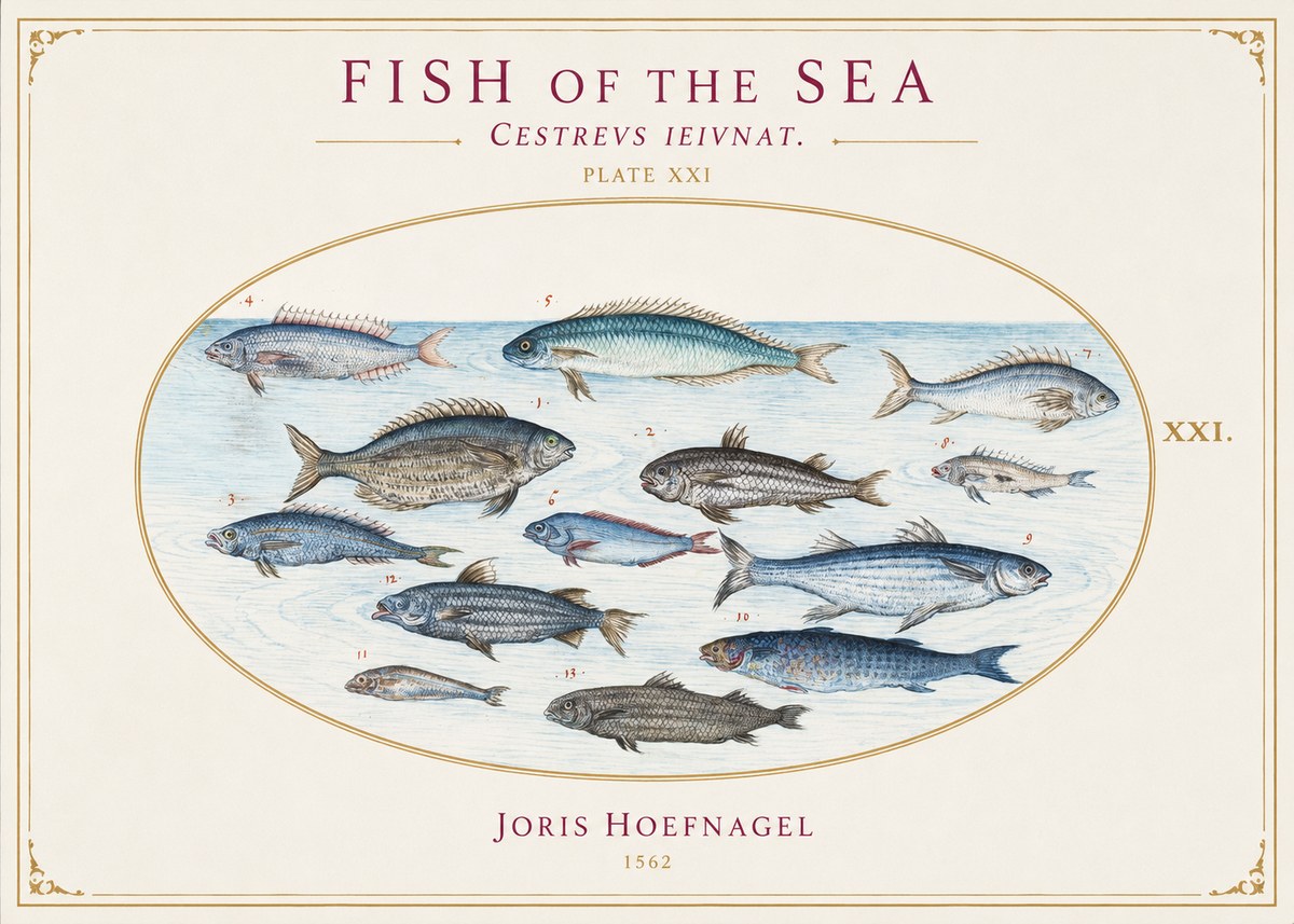 Joris Hoefnagel Fish of the Sea - Cestrevs Ieivnat. Plate Xxi No1 - Plakat