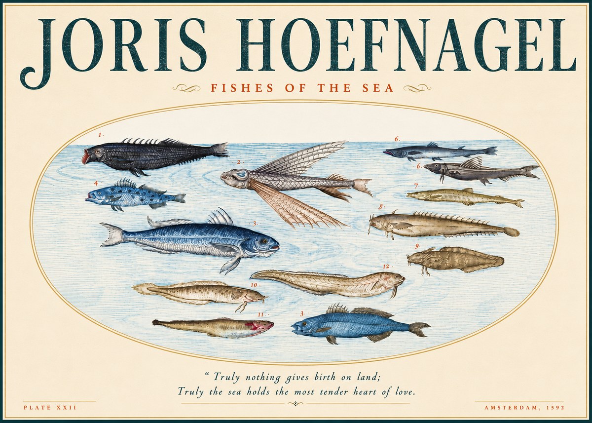 Joris Hoefnagel Fishes of the Sea I No4 - Plakat