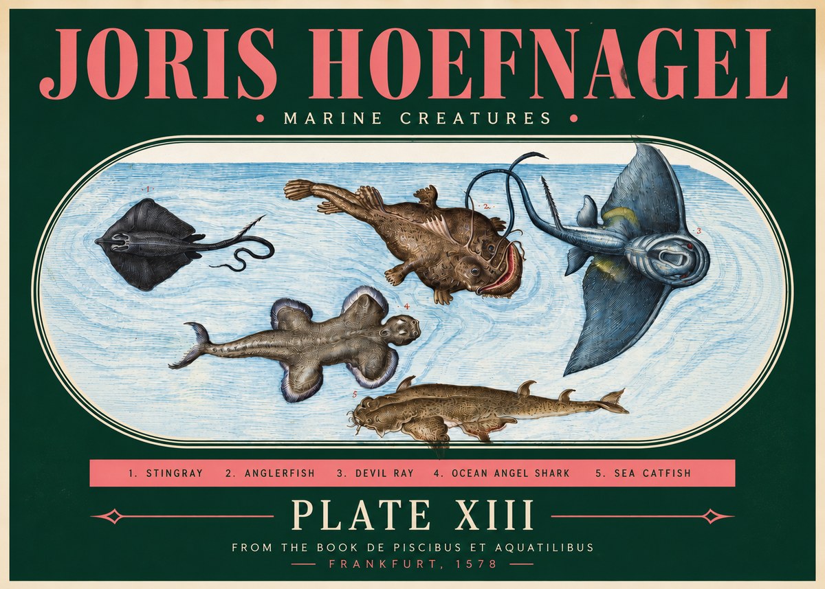Joris Hoefnagel Marine Creatures Plate Xiii No3 - Plakat