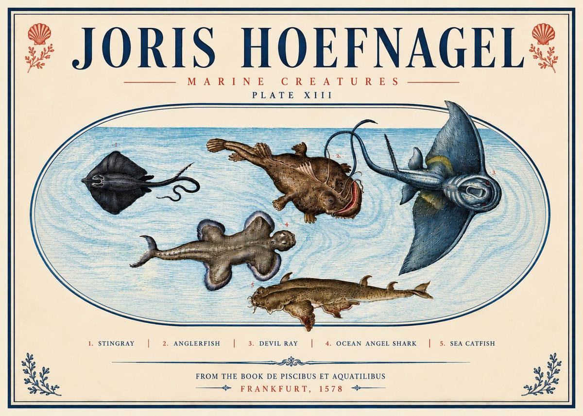 Joris Hoefnagel Marine Creatures Plate Xiii No4 - Plakat