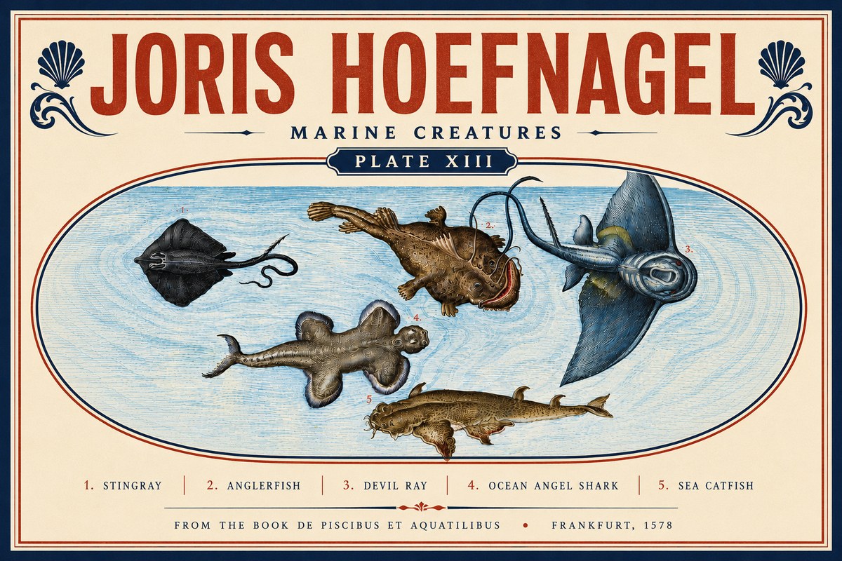 Joris Hoefnagel Marine Creatures Plate Xiii No6 - Plakat