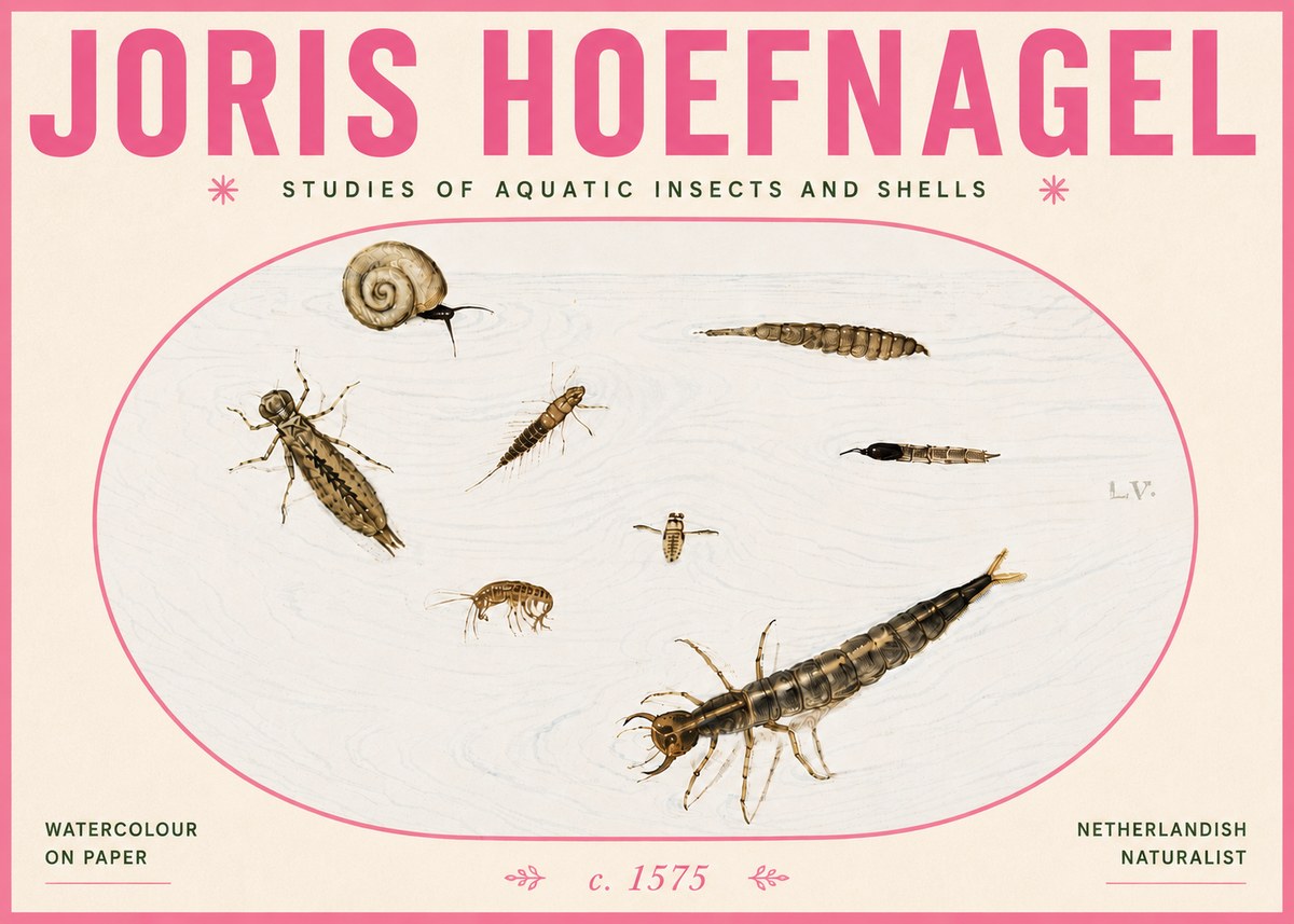 Joris Hoefnagel Studies of Aquatic Insects and Shells No6 - Plakat