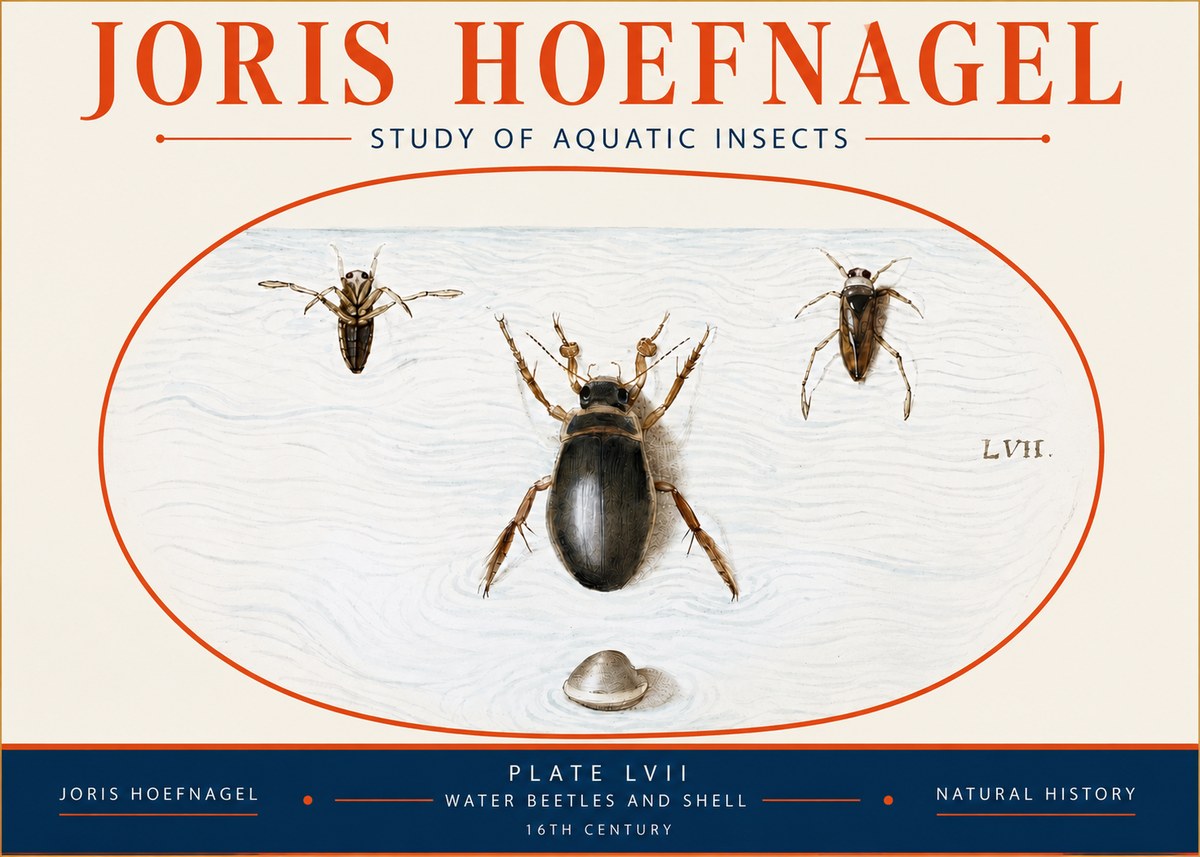 Joris Hoefnagel Water Beetles and Shell No4 - Plakat